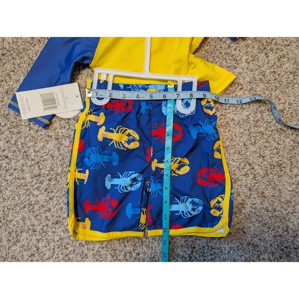 Candlesticks Boy's Swim suit shorts & rash guard, Lobster, 3T, UPF 50;